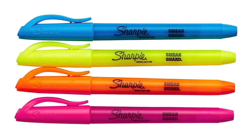 Sharpie ノック式　ハイライター　スミアガード　８本 Amazon.com : Sharpie Clear View Highlighter Sticks, Chisel